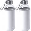 2x Stuks glazen waterfles/drinkfles met witte softshell bescherm hoes 420 ml - Drinkflessen