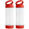 2x Stuks glazen waterfles/drinkfles met rode kunststof schroefdop en smartphone houder 390 ml - Drinkflessen