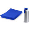 Yoga wellness microvezel handdoek en waterfles blauw - Sporthanddoeken