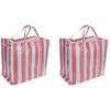 2x stuks dekens en kussens opbergtas wit/rood 55 x 55 x 30 cm - Shoppers