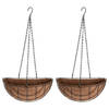 2x stuks metalen hanging baskets / plantenbakken halfrond zwart met ketting 37 cm - hangende bloemen - Plantenbakken