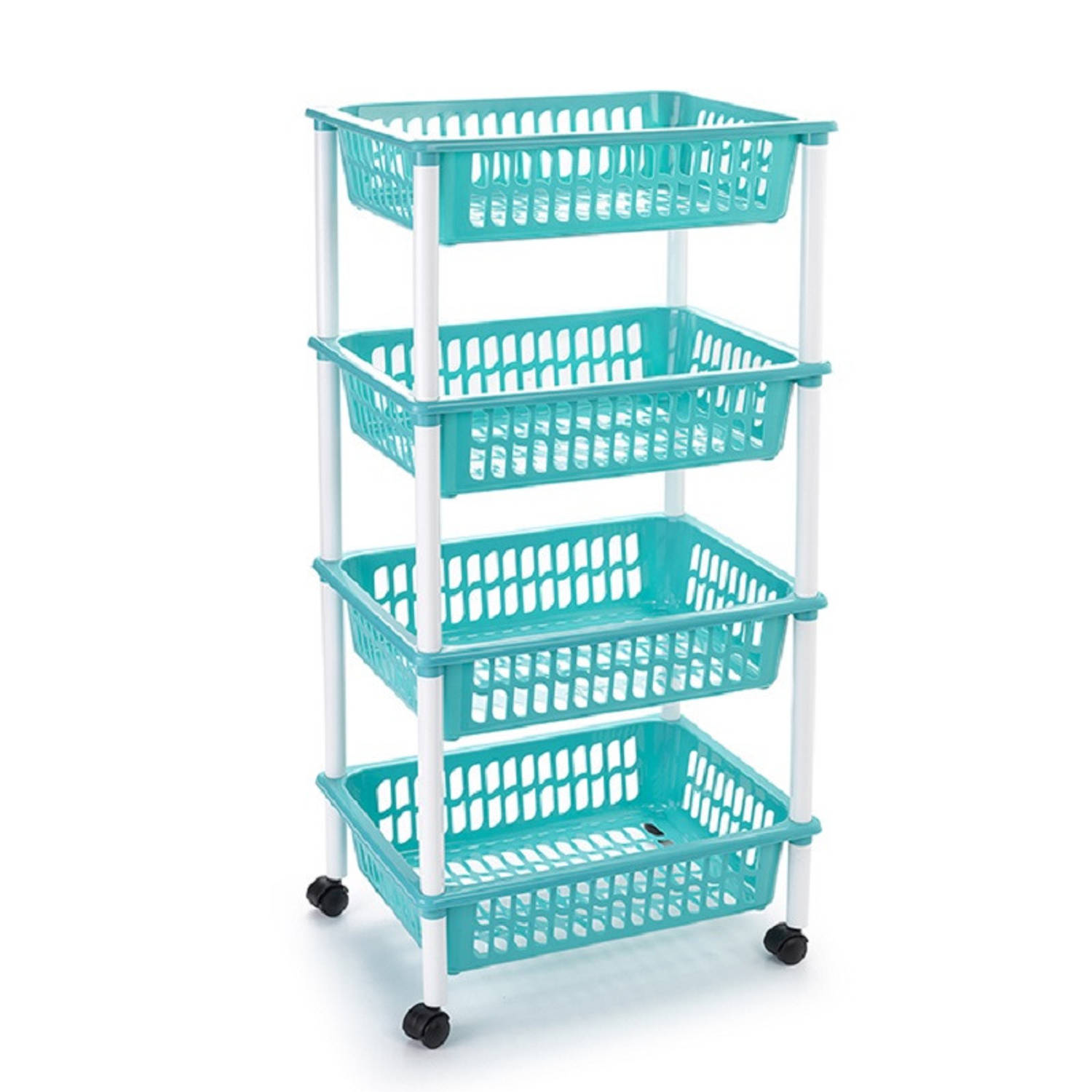 Opberger/organiser trolley/roltafel met 4 manden 85 cm turquoise blauw - Opberg trolley