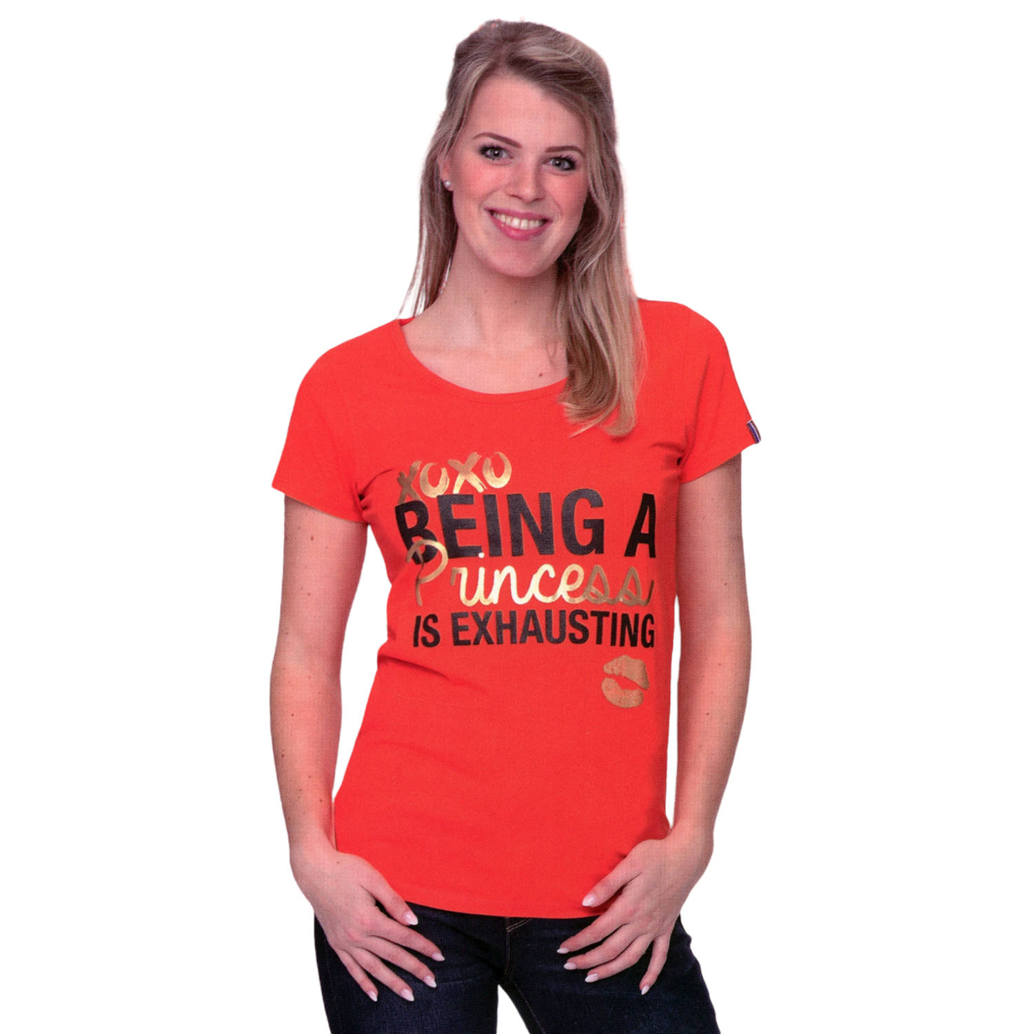 Oranje Dames T-Shirt - XOXO Being A Princess Is Exhausting - Voor Koningsdag - Holland - Maat: XL