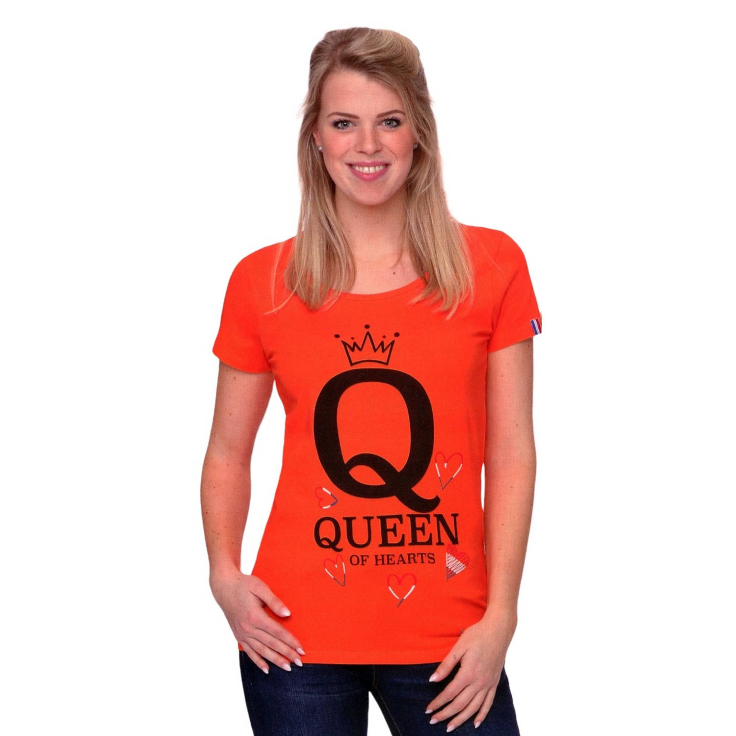 Oranje Dames T-Shirt - Queen Of Hearts - Voor Koningsdag - Holland - Maat: M