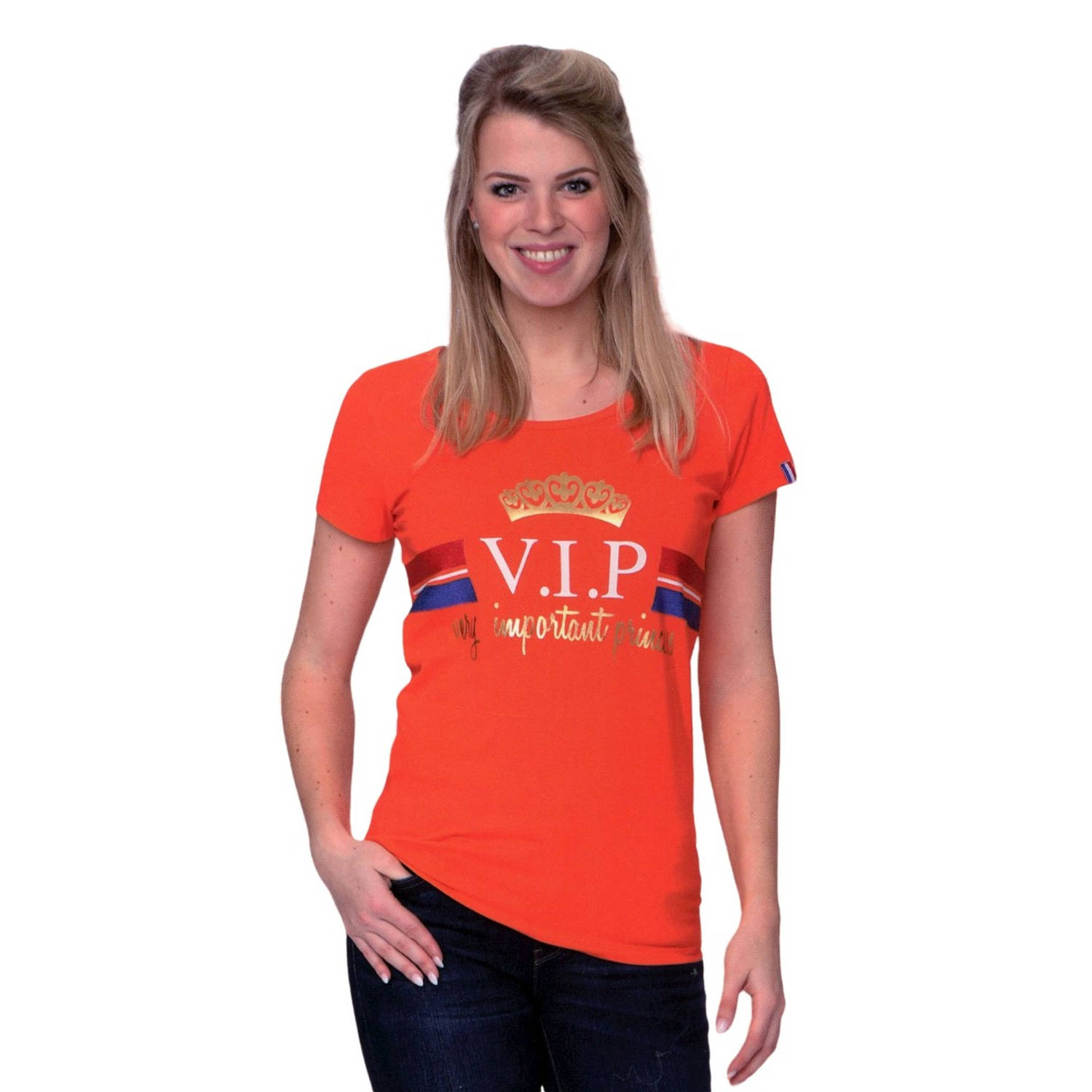 Oranje Dames T-Shirt - V.I.P. Very Important Princess -  Voor Koningsdag - Holland - Maat: L