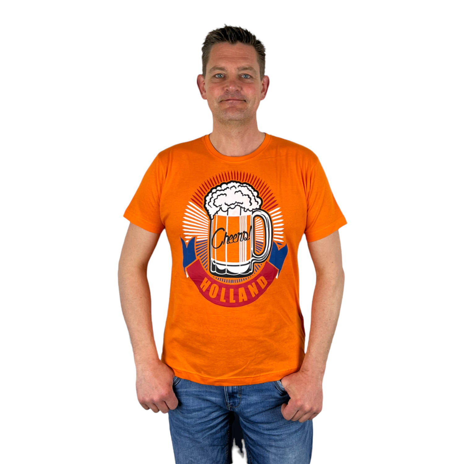 Oranje Heren T-Shirt - Cheers ! Holland - Voor Koningsdag - Holland - Formule 1 - EK/WK Voetbal - Maat XL