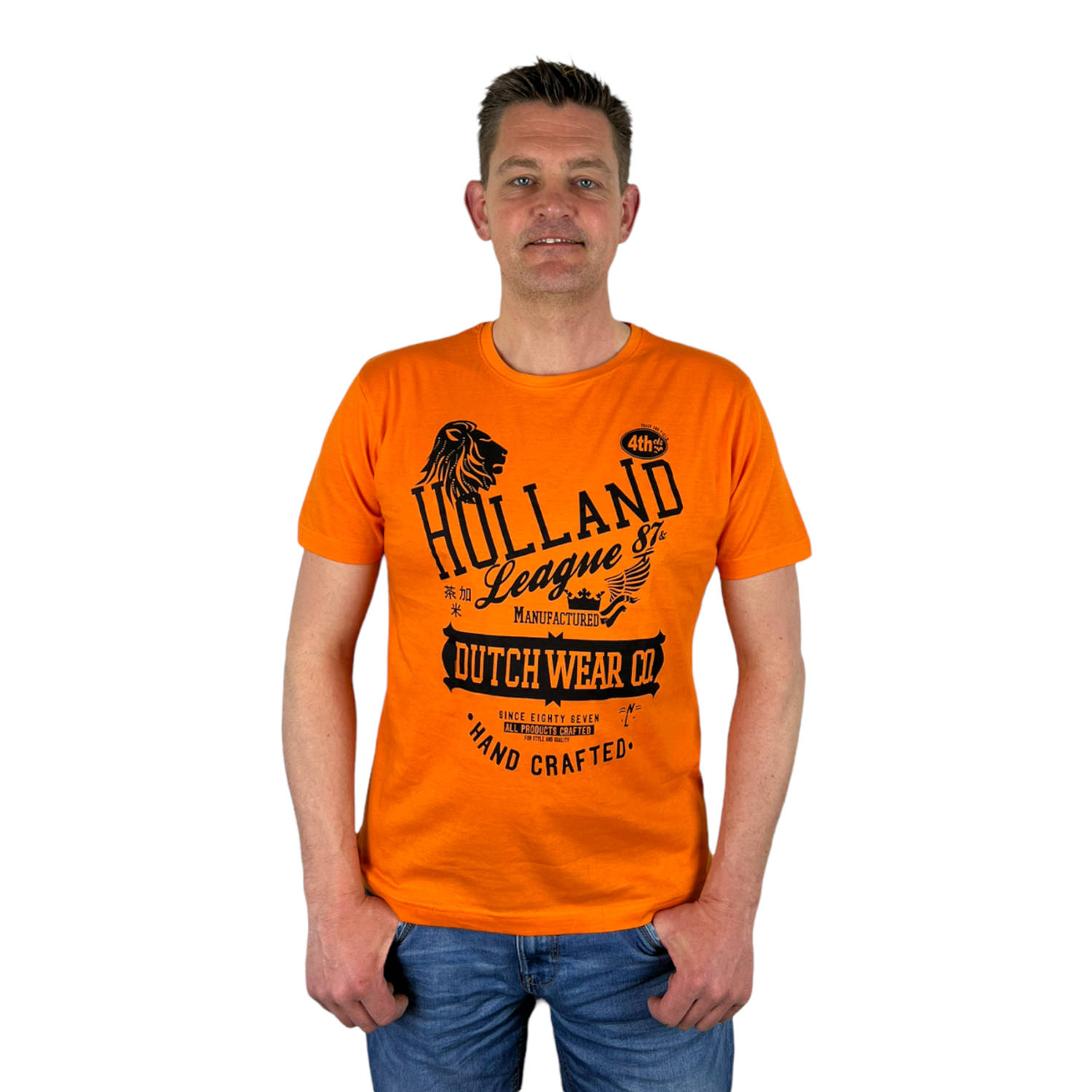 Oranje Heren T-Shirt - Holland League - Voor Koningsdag - Holland - Formule 1 - EK/WK Voetbal - Maat L