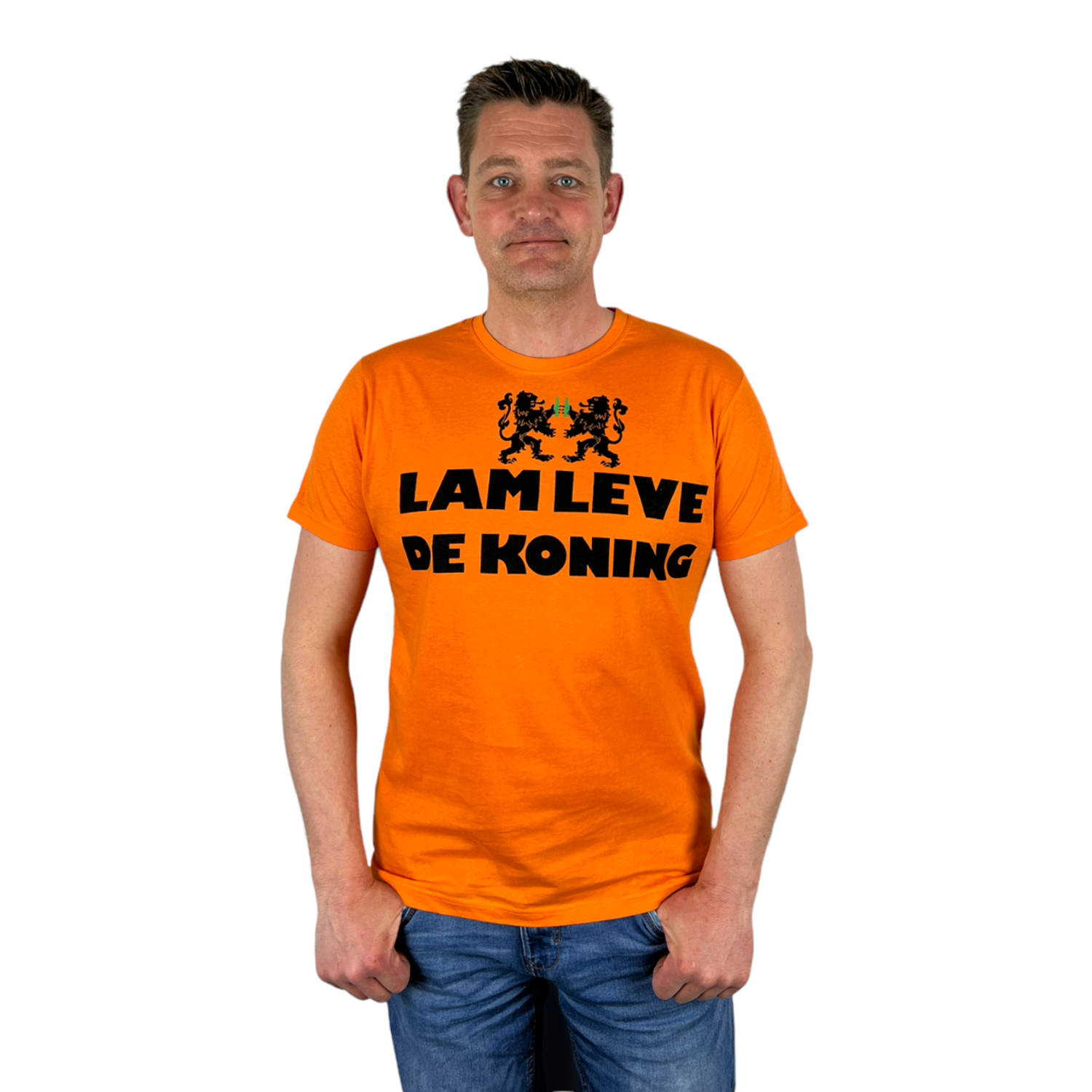 Oranje Heren T-Shirt - Lam Leve De Koning -  Voor Koningsdag - Holland - Formule 1 - EK/WK Voetbal - Maat L