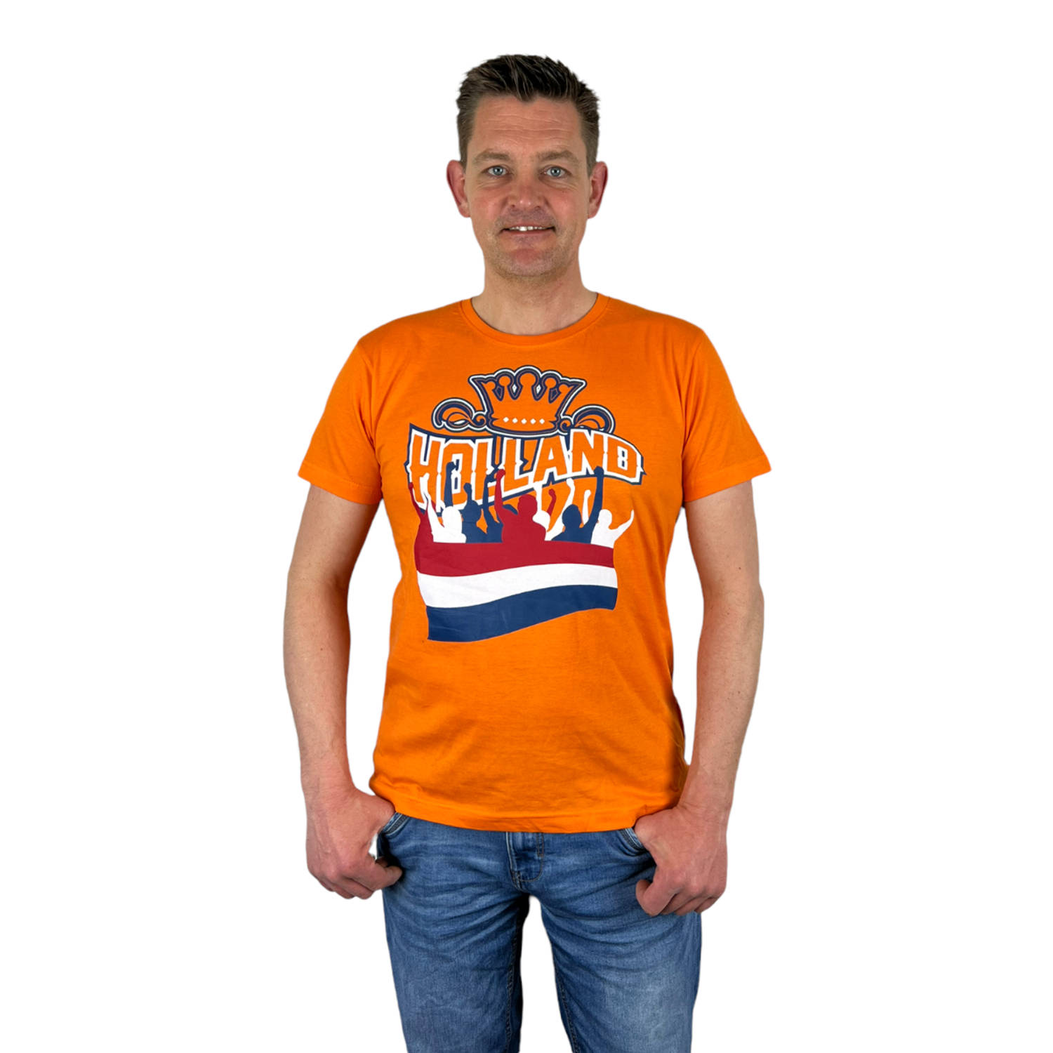 Oranje Heren T-Shirt - Holland Vlag - Voor Koningsdag - Holland - Formule 1 - EK/WK Voetbal - Maat L