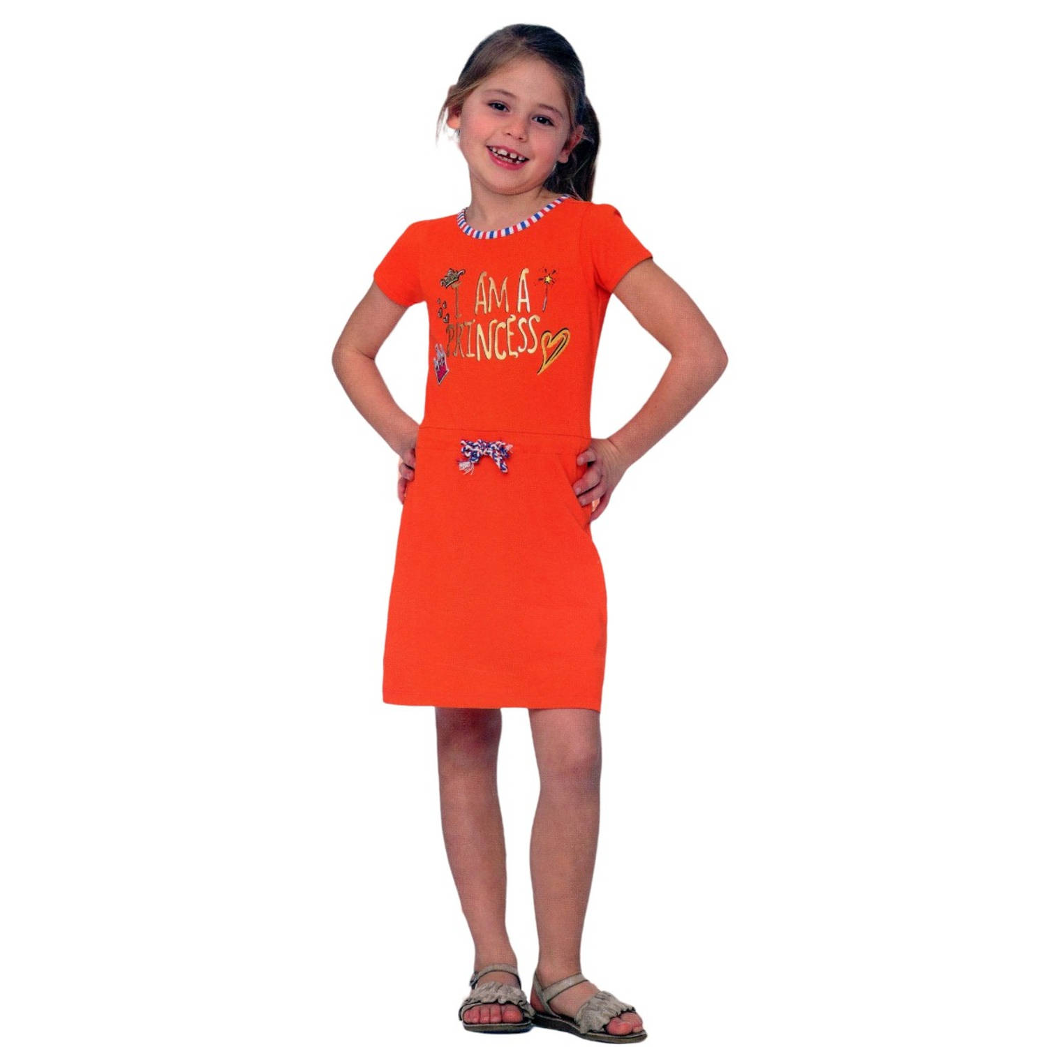 Oranje Meisjes T-shirt Jurk - I Am A Princess -  Voor Koningsdag - Holland - Maat: 110/116