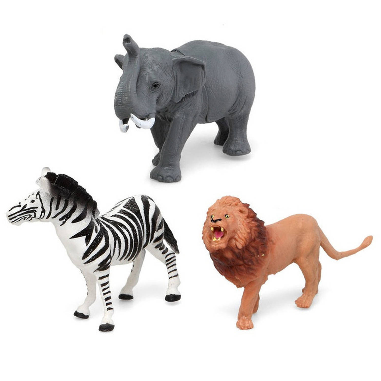 Vuilnisbak hek Herinnering Speelgoed safari jungle dieren figuren 3x stuks 10 x 8 cm - Speelfigurenset  | Blokker