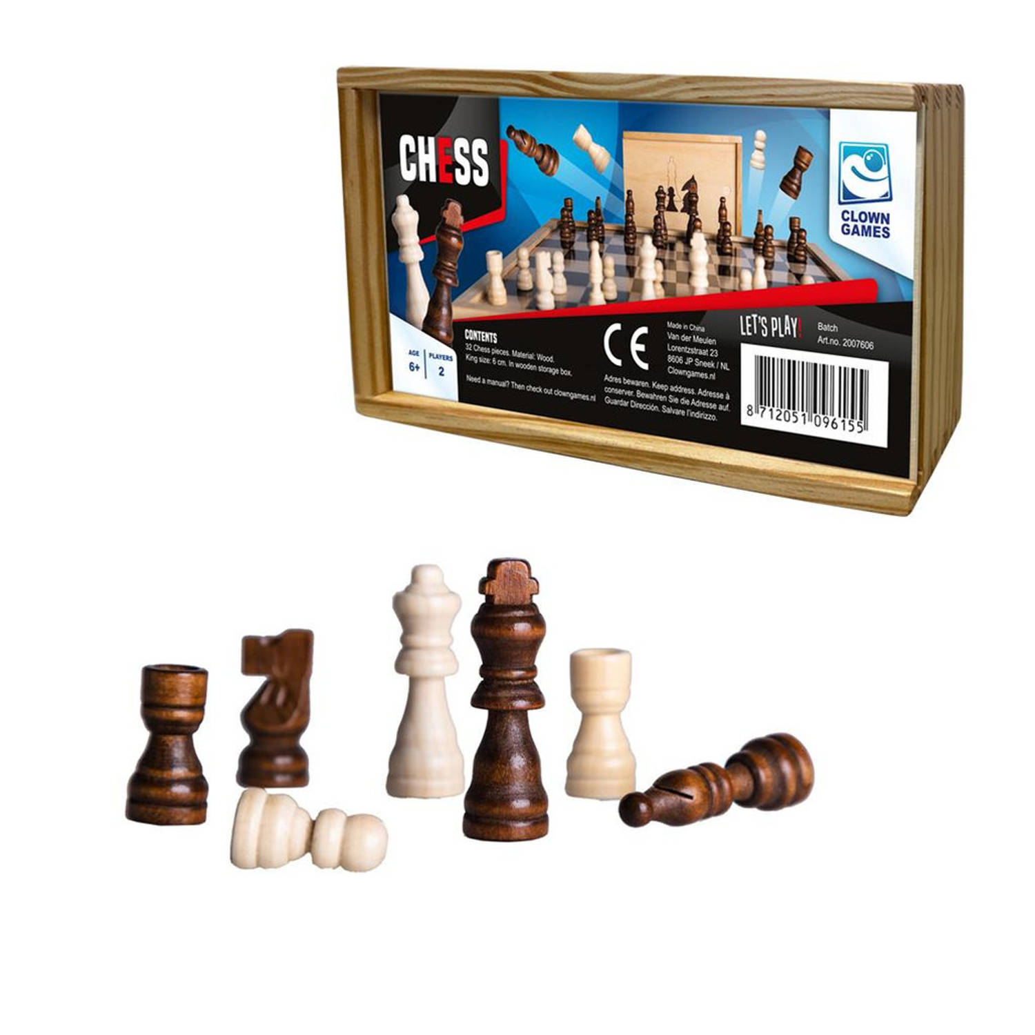 Houten 40 x 40 cm met schaakstukken in opbergkistje - Blokker