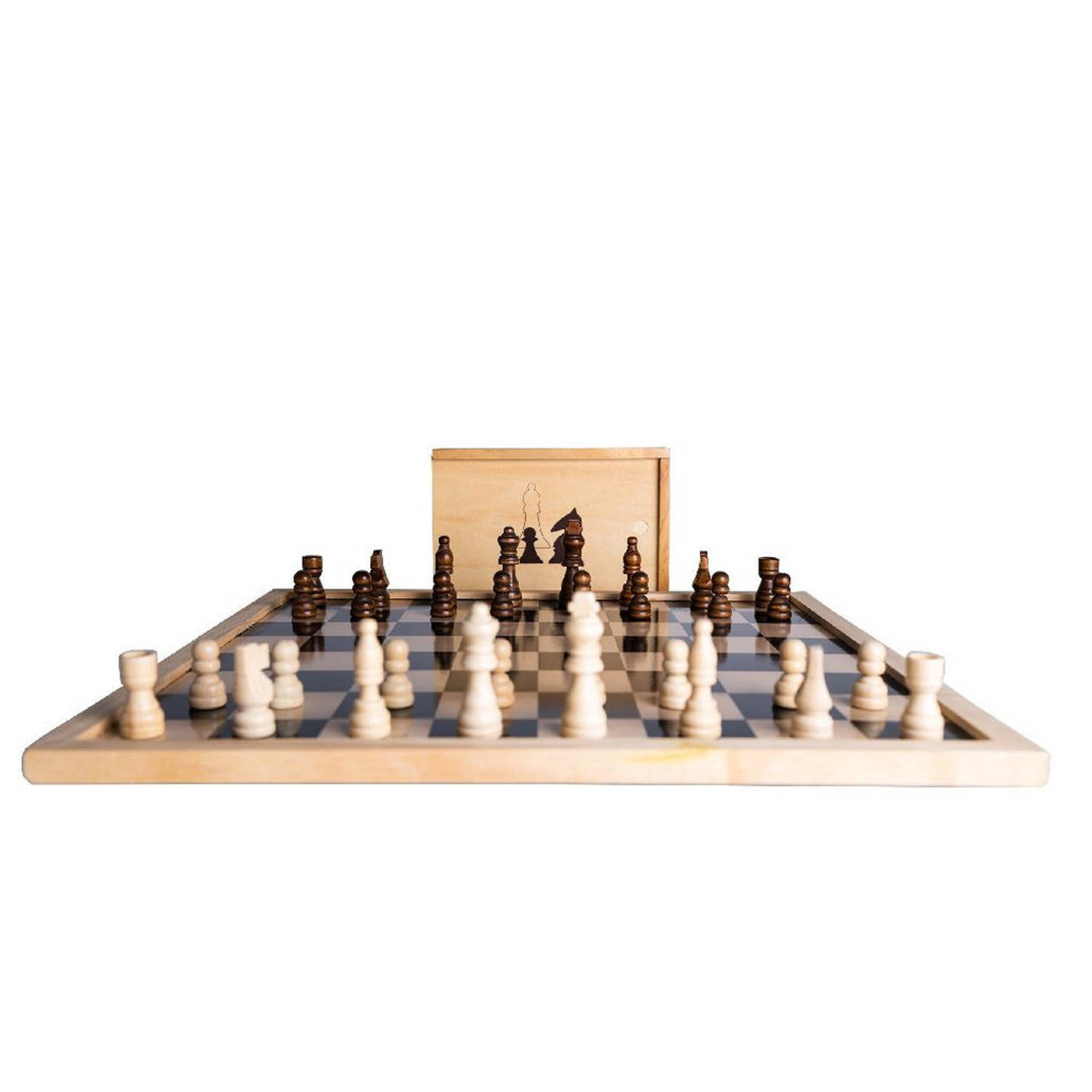 functie landen Reparatie mogelijk Houten schaakbord/dambord 40 x 40 cm met schaakstukken in opbergkistje -  Bordspellen | Blokker