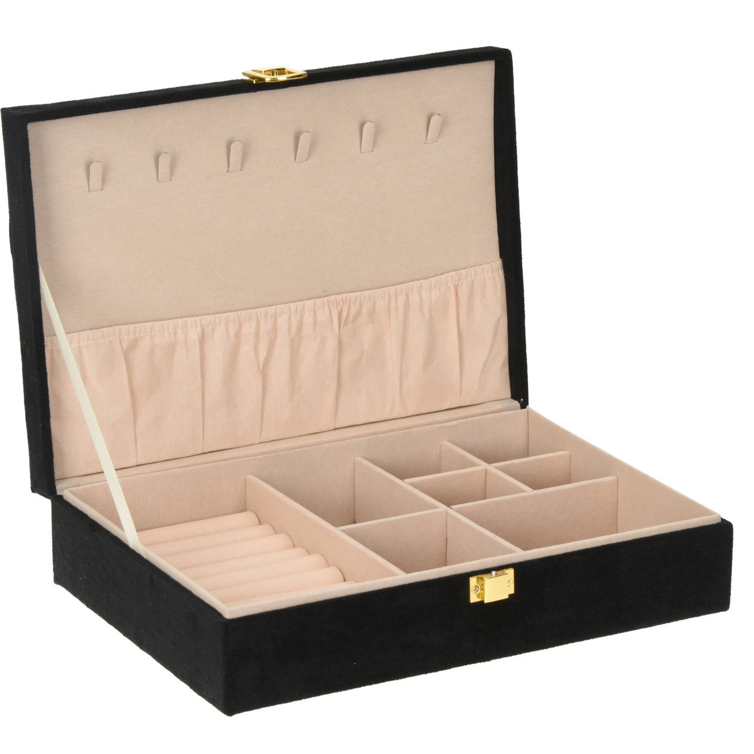 Bij wet Beschietingen versnelling Luxe sieradenbox/juwelendoos zwart fluweel 28 x 19 x 7 cm - Sieradendozen |  Blokker