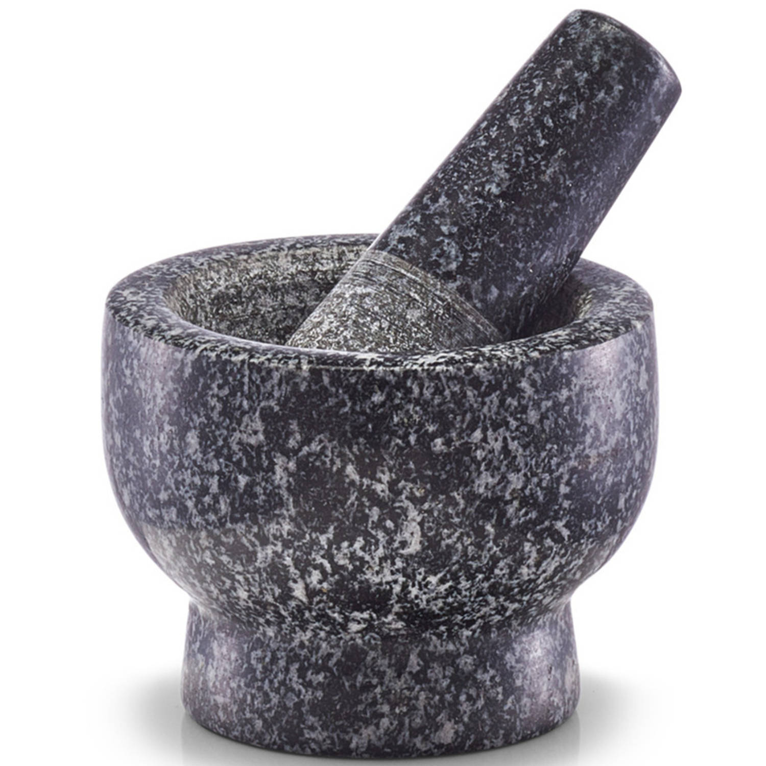 Donkergrijze vijzel met stamper van graniet 9 cm Vijzel en mortier