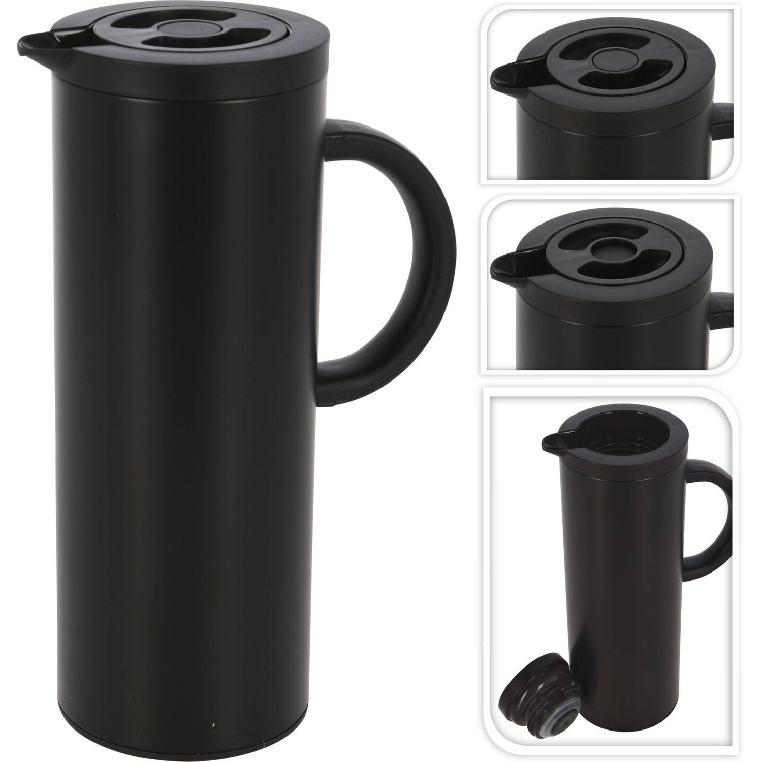 1x Koffie/thee RVS 1000 ml/1L zwart - Thermoskannen |