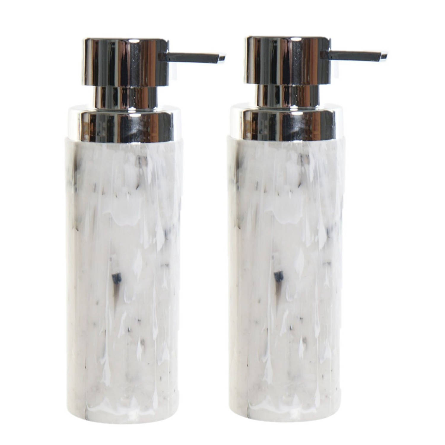 patroon contact kleinhandel 2x stuks zeeppompjes/zeepdispensers marmer look wit polystone 400 ml -  Zeeppompjes | Blokker