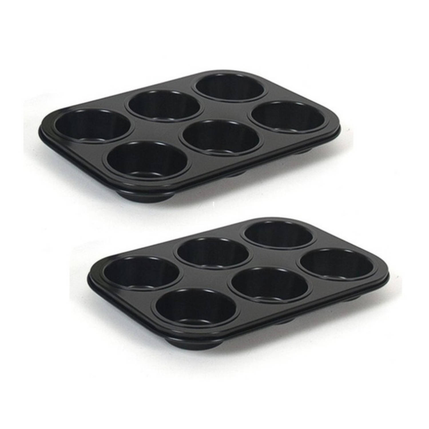 Set van 2x stuks bakvorm/bakblik rechthoek 27 x 19 x 3 cm zwart voor 12 stuks - Muffinvormen cupcakevormen | Blokker