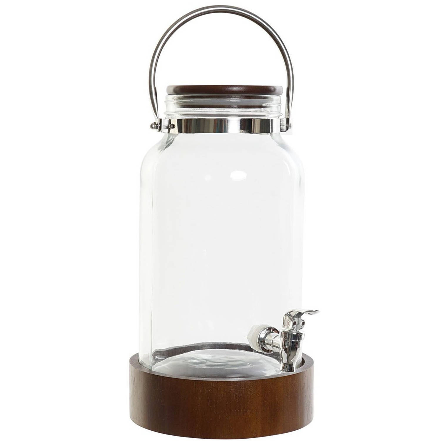 Glazen drank dispensers 5,6 liter met kraantje en handvat en houten deksel - Drankdispensers