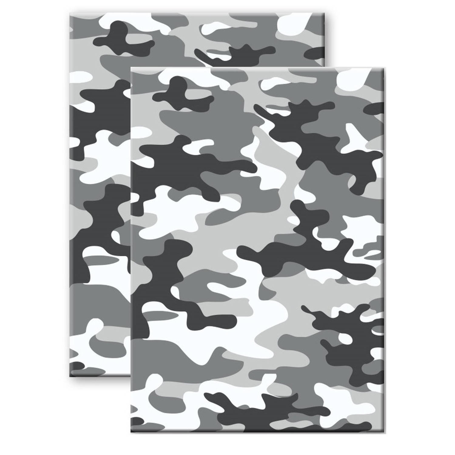Set van 2x stuks camouflage/legerprint wiskunde schrift/notitieboek grijs ruitjes 10 mm A4 formaat - Notitieboek