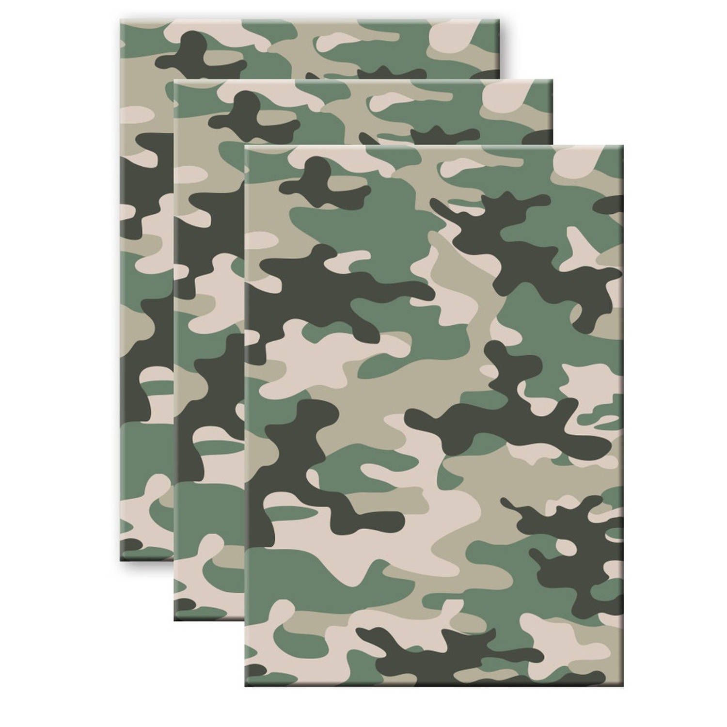 Set Van 3x Stuks Camouflage-legerprint Luxe Schrift Gelinieerd Groen A5 Formaat Notitieboek Kantoor 