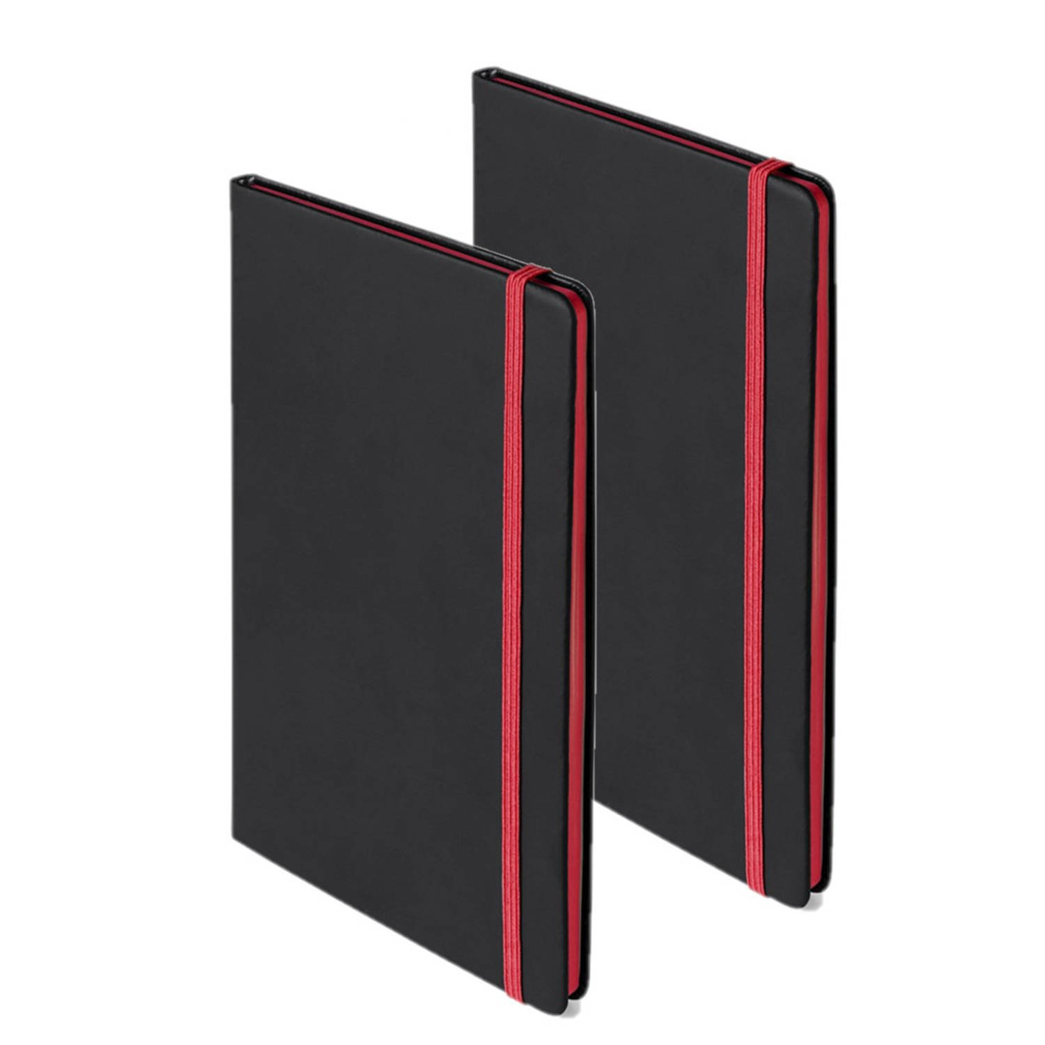 Set van 2x stuks notitieboekje met rood elastiek A5 formaat - Notitieboek