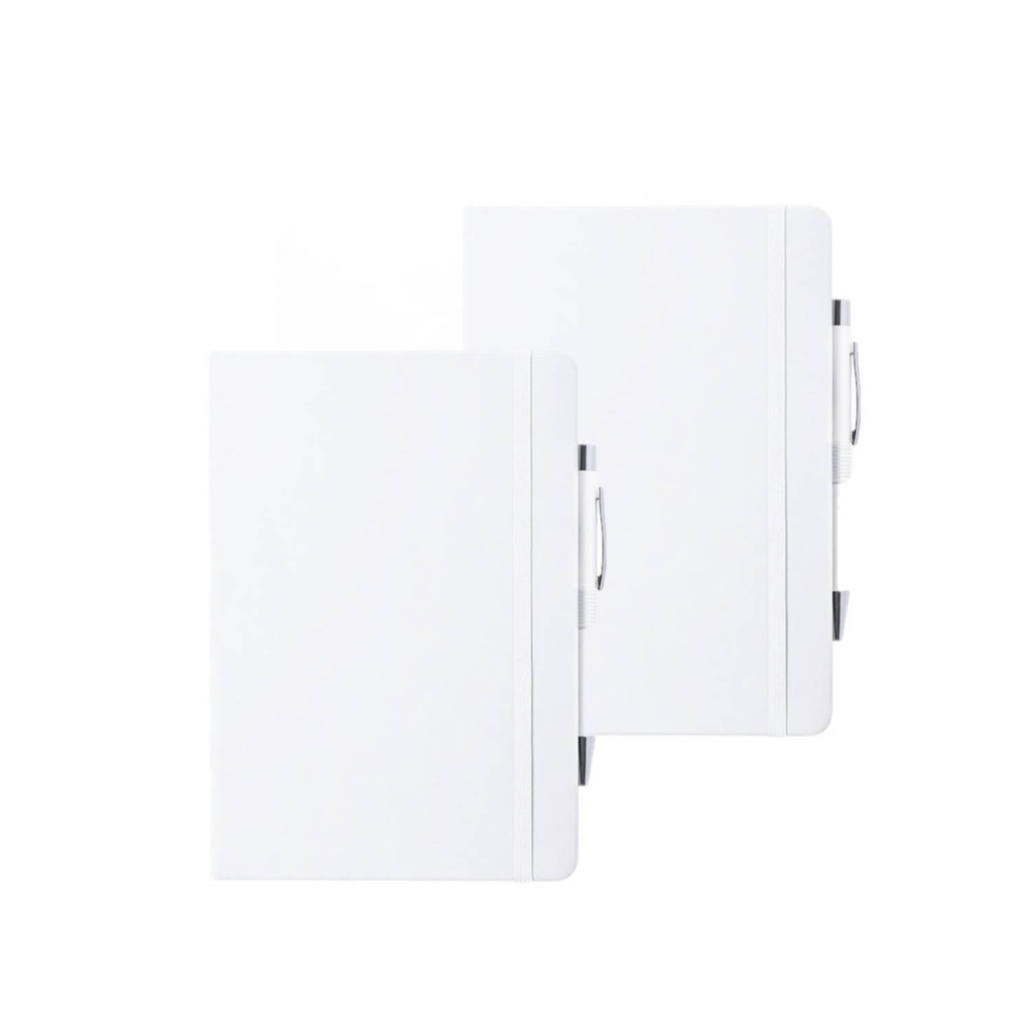 Set van 2x stuks luxe notitieboekje gelinieerd wit met elastiek en pen A5 formaat - Notitieboek