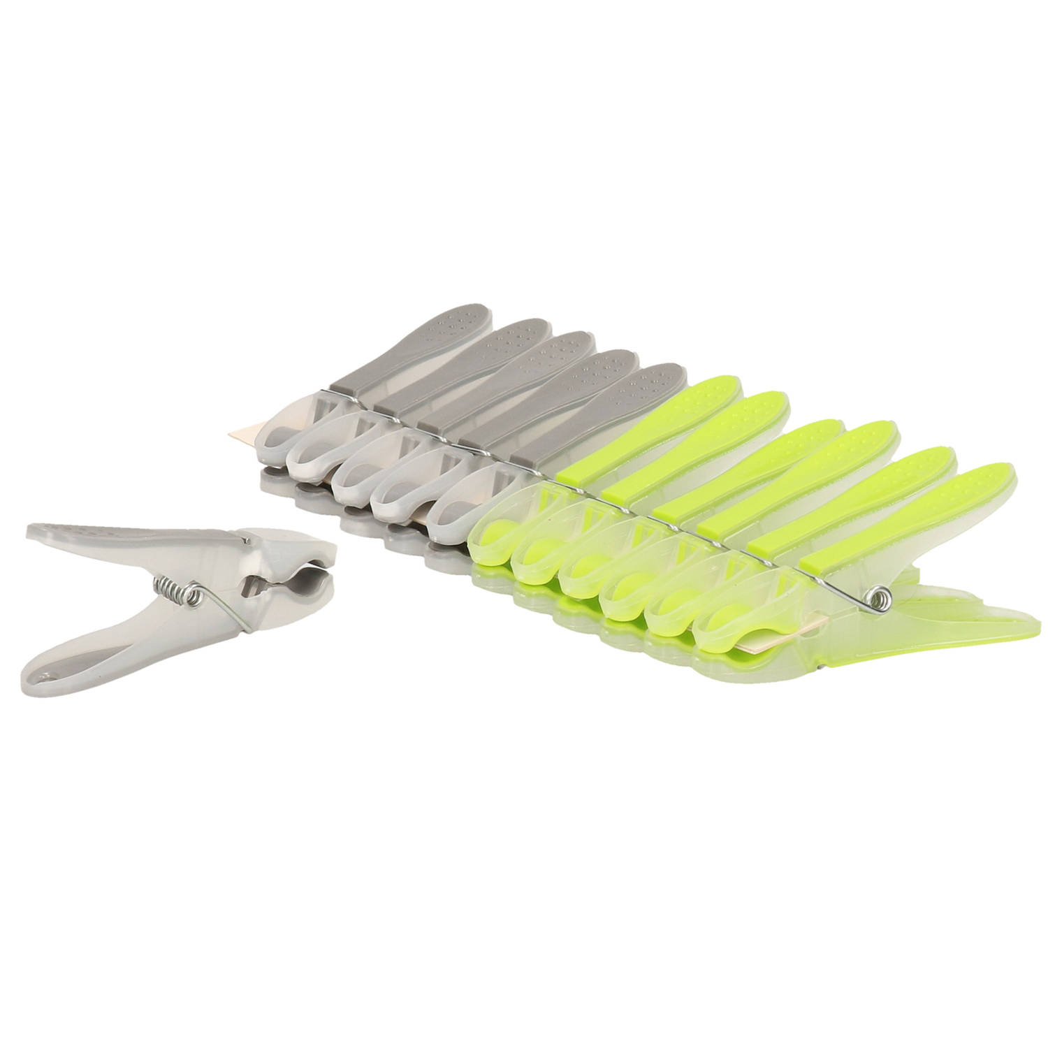 Wasknijpers - 12x - groen/grijs - kunststof /metaal - 8 cm - Knijpers