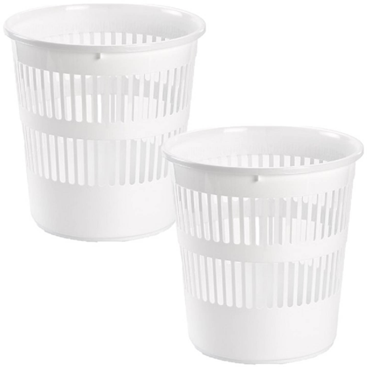 2x stuks afvalbakken/vuilnisbakken/kantoorprullenbakken plastic wit 28 cm - Prullenmanden