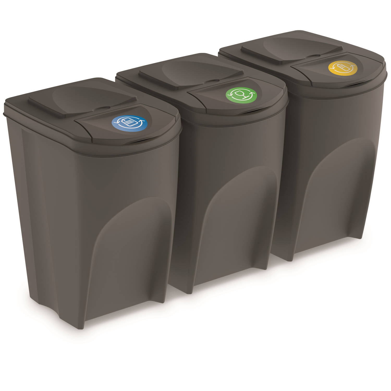 Set van 3x kunststof afvalscheidingsbakken grijs van 35 liter - Prullenmanden