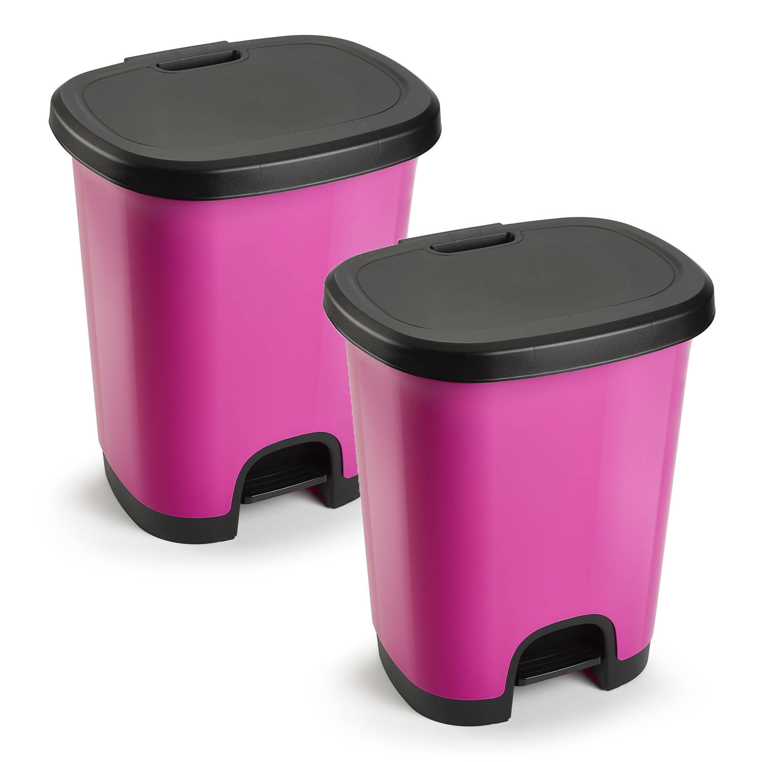 2x Stuks Afvalemmer-vuilnisemmer-pedaalemmer 18 Liter In Het Roze-zwart Met Deksel En Pedaal Pedaale