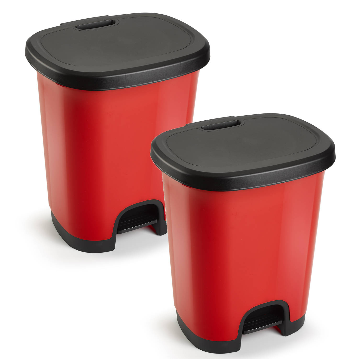 2x Stuks afvalemmer/vuilnisemmer/pedaalemmer liter in het rood/zwart met deksel en pedaal - Pedaalemmers |