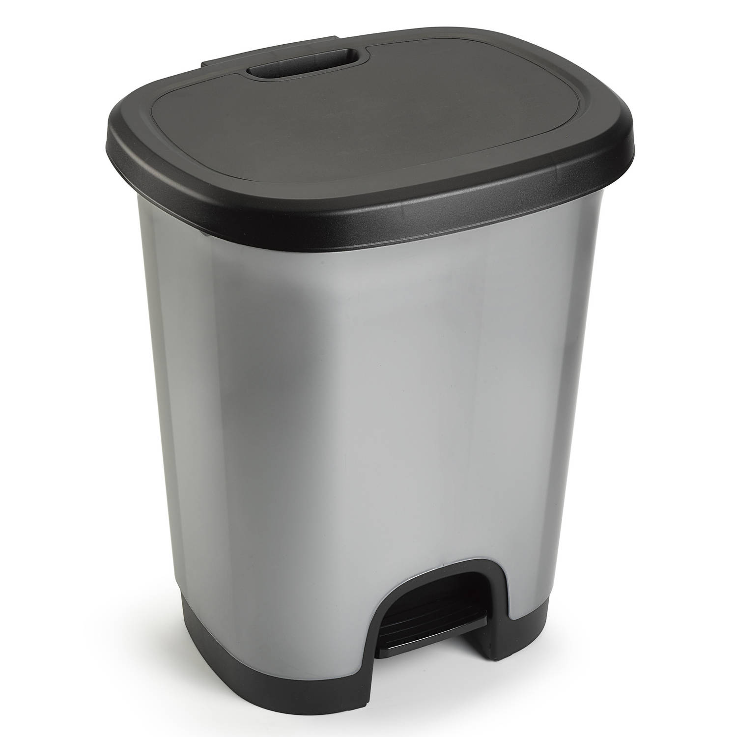 Afvalemmer-vuilnisemmer-pedaalemmer 18 Liter In Het Zilver-zwart Met Deksel En Pedaal Pedaalemmers
