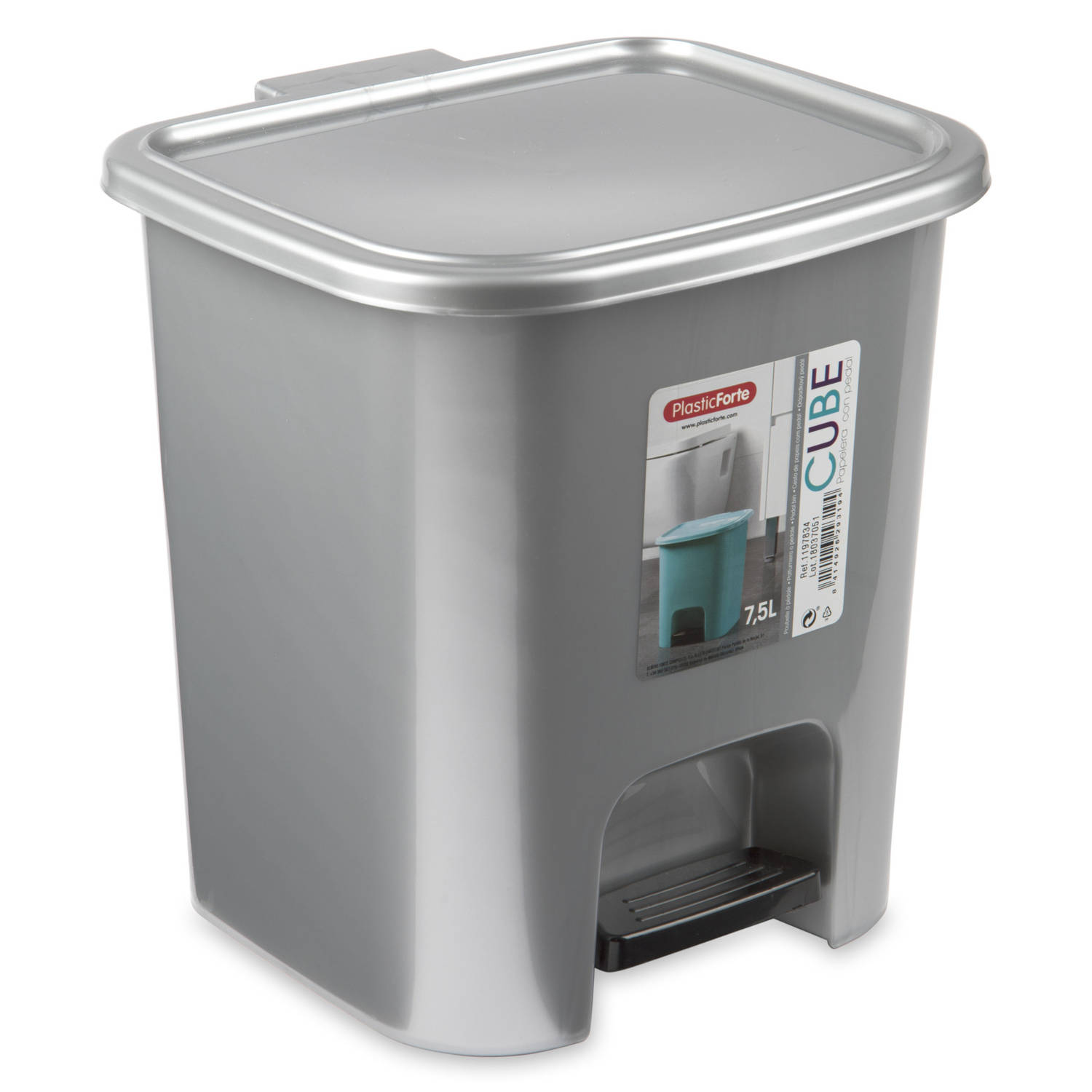 Afvalemmer/vuilnisemmer/pedaalemmer 7.5 liter met deksel en pedaal zilvergrijs - Pedaalemmers