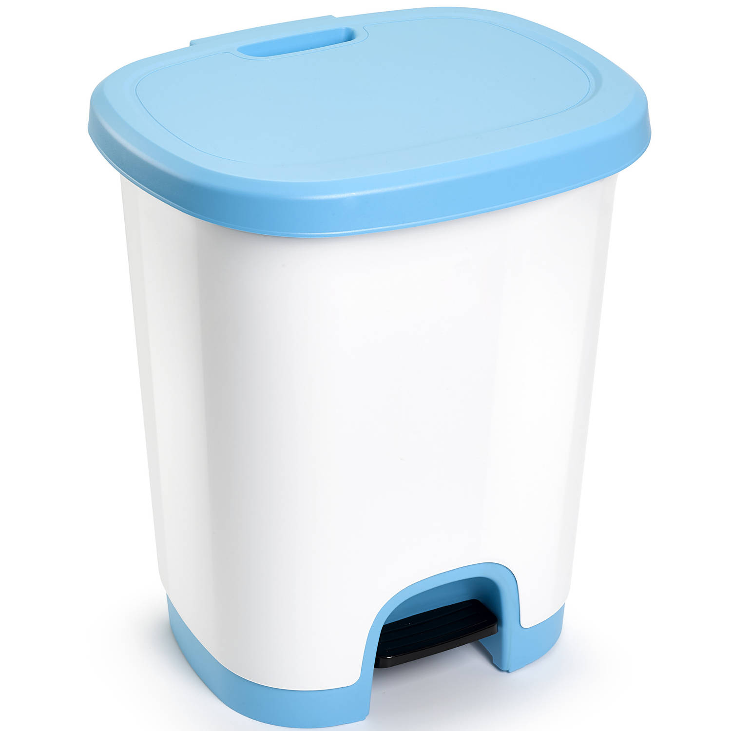Afvalemmer/vuilnisemmer/pedaalemmer 27 liter in het wit/lichtblauw met deksel en pedaal - Pedaalemmers