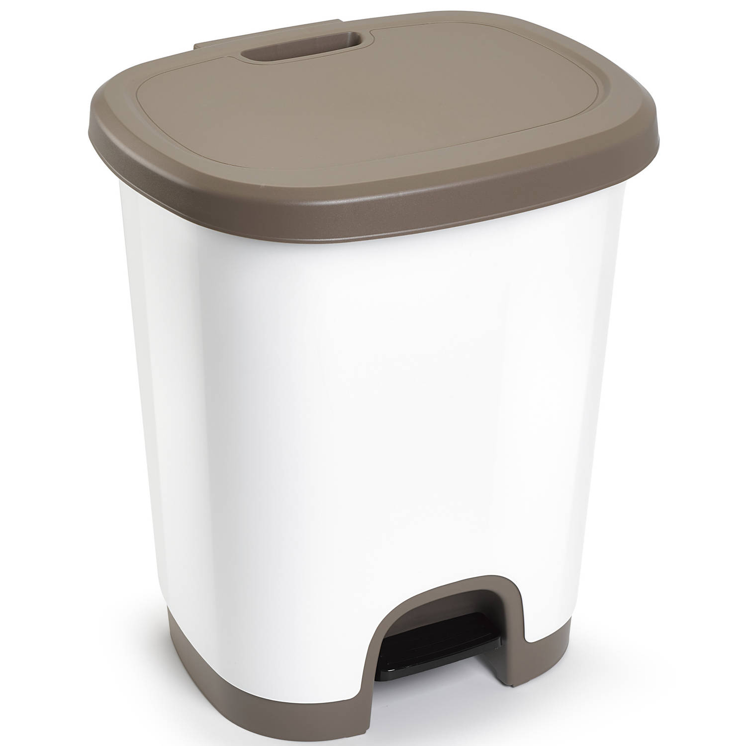 Afvalemmer/vuilnisemmer/pedaalemmer 27 liter in het wit/taupe met deksel en pedaal - Pedaalemmers