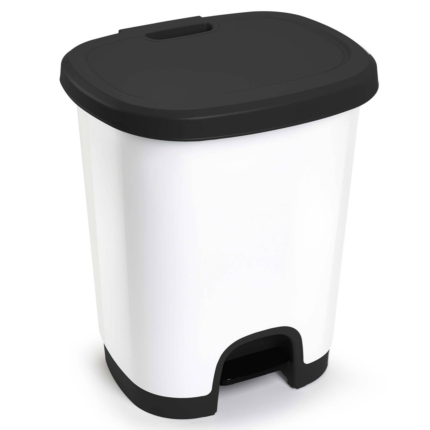 Afvalemmer/vuilnisemmer/pedaalemmer 18 liter in het wit/zwart met deksel en pedaal - Pedaalemmers