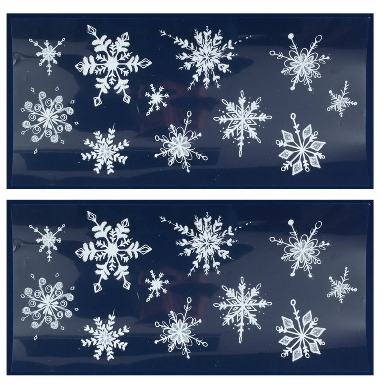 2x Kerst Raamversiering Raamstickers Witte Glitter Sneeuwvlokken 23 X 49 Cm Feeststickers