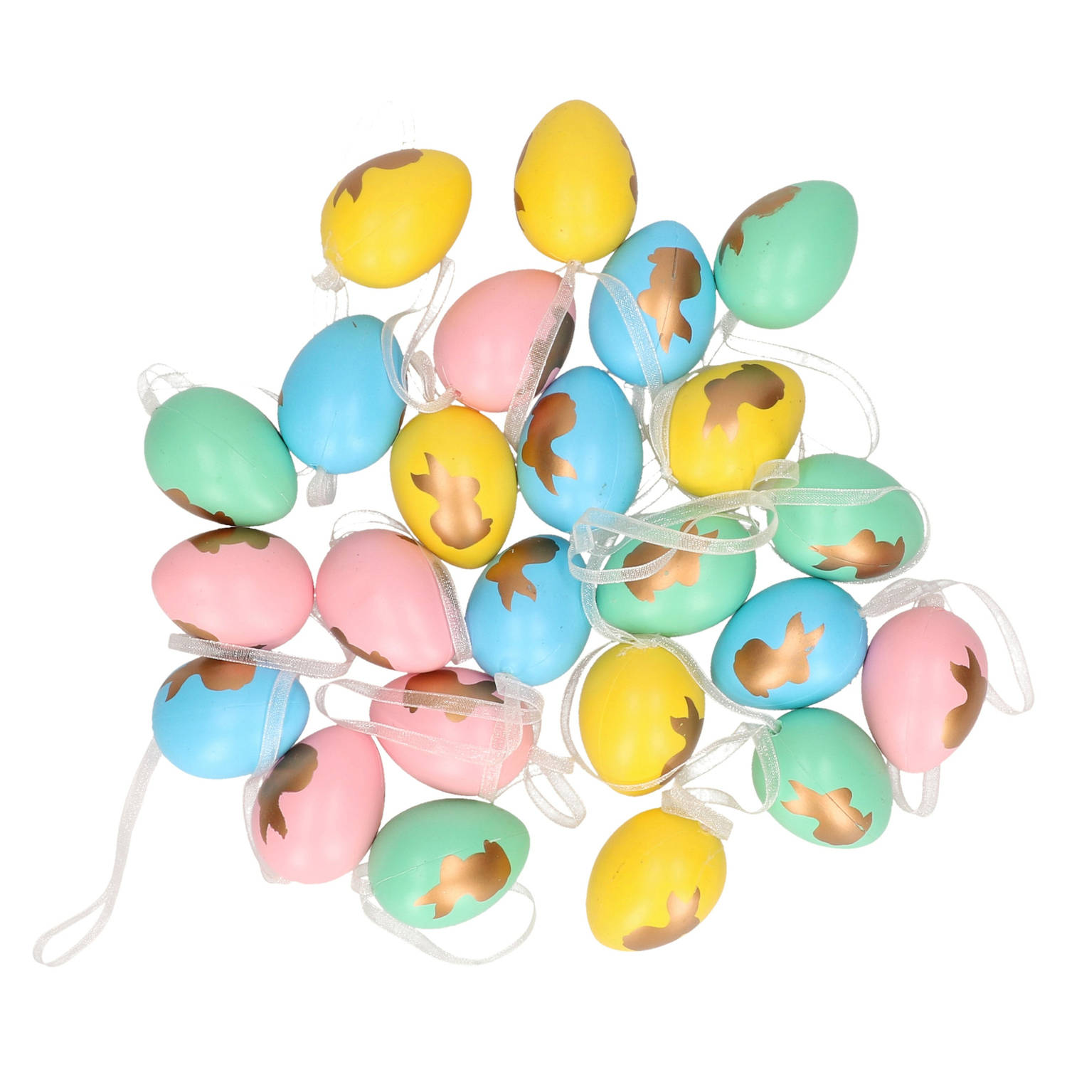 24x Gekleurde Plastic-kunststof Decoratie Eieren-paaseieren 4 Cm Feestdecoratievoorwerp