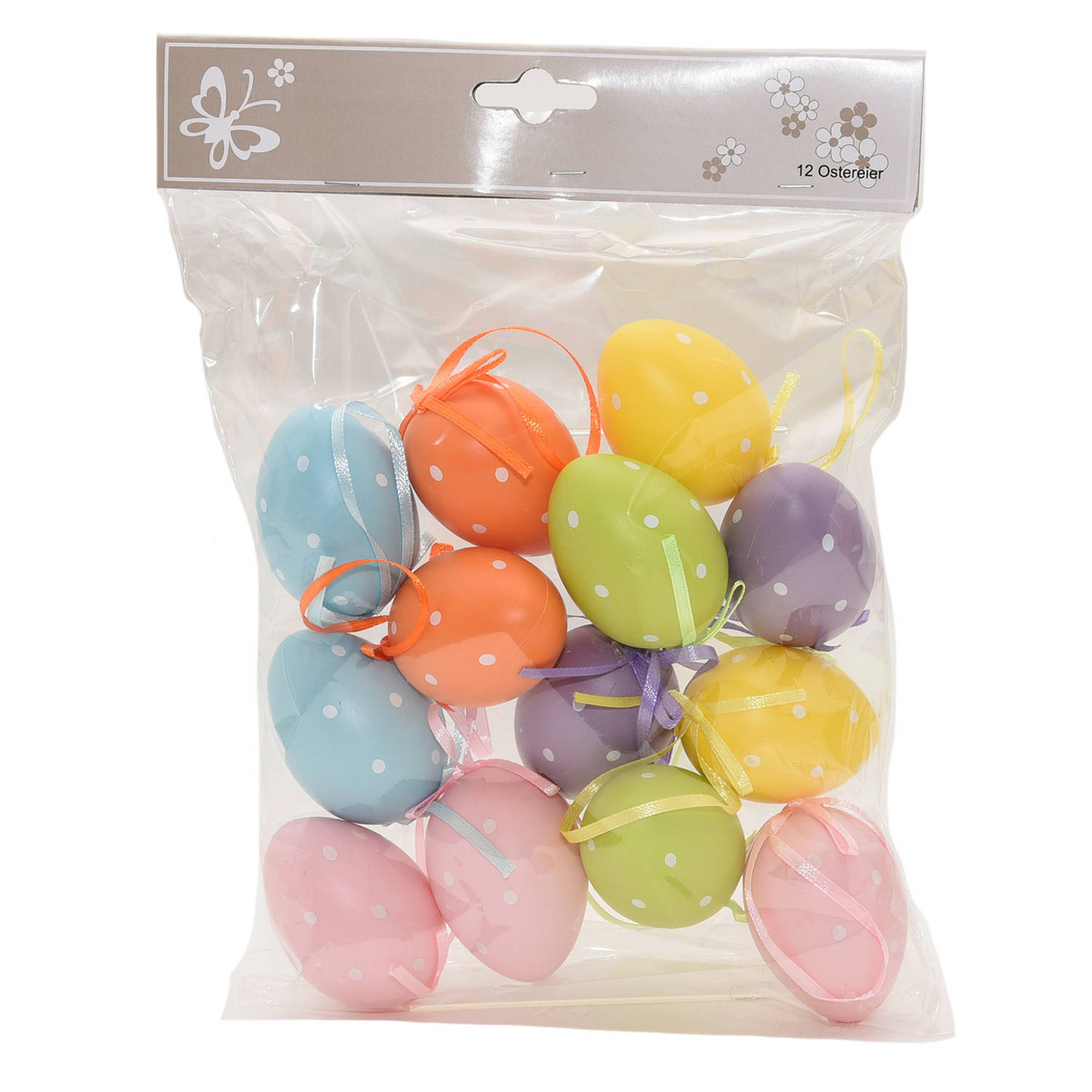 12x Gekleurde plastic/kunststof decoratie eieren/Paaseieren 6 cm - Feestdecoratievoorwerp