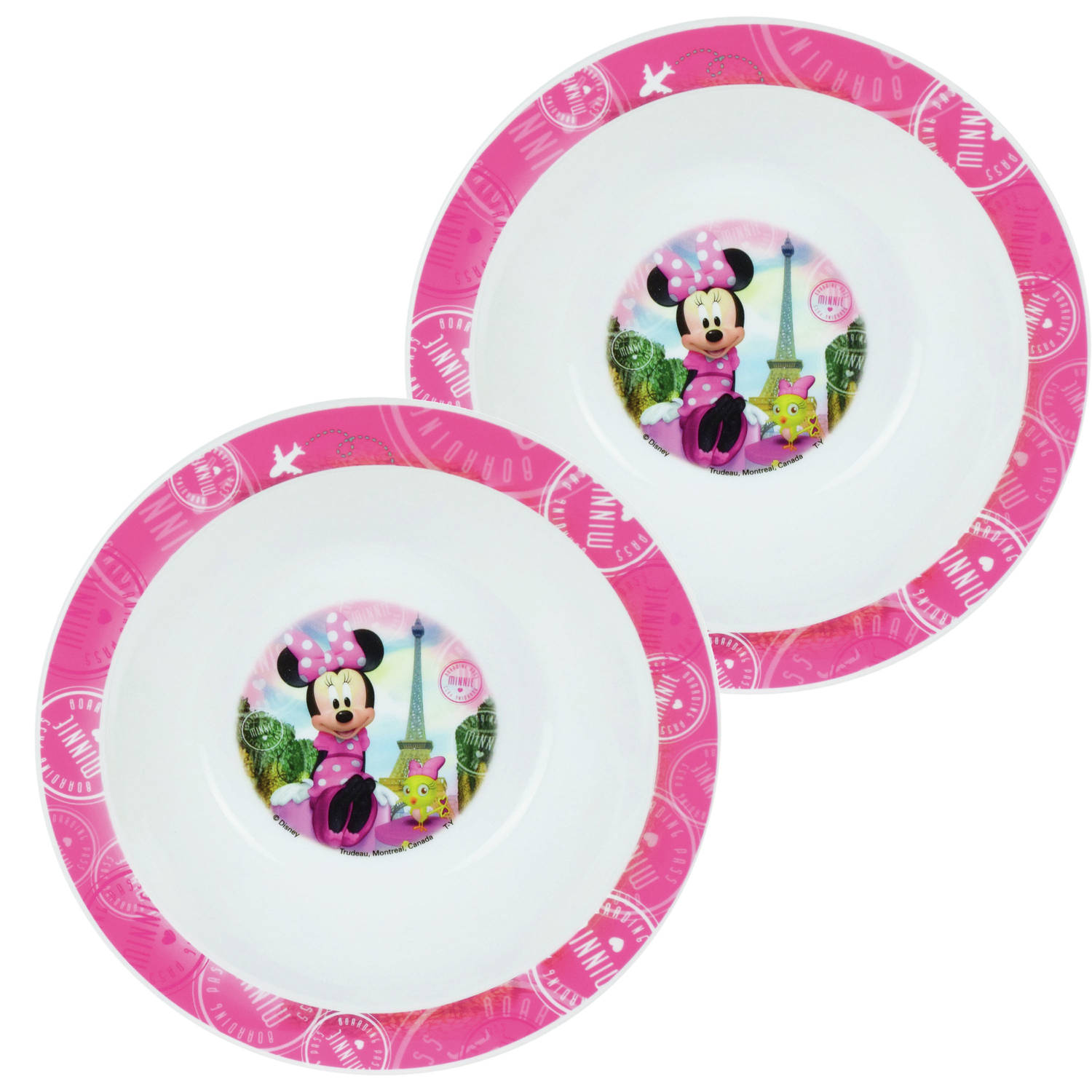 2x Stuks Kunststof Ontbijtbordje Diep Disney Minnie Mouse 16 Cm Kinderservies