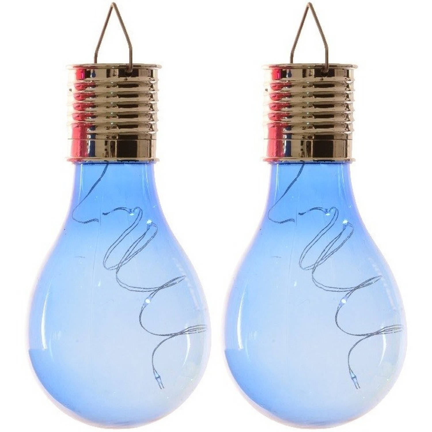 2x Buiten Led Blauwe Lampbolletjes Solar Verlichting 14 Cm - Buitenverlichting
