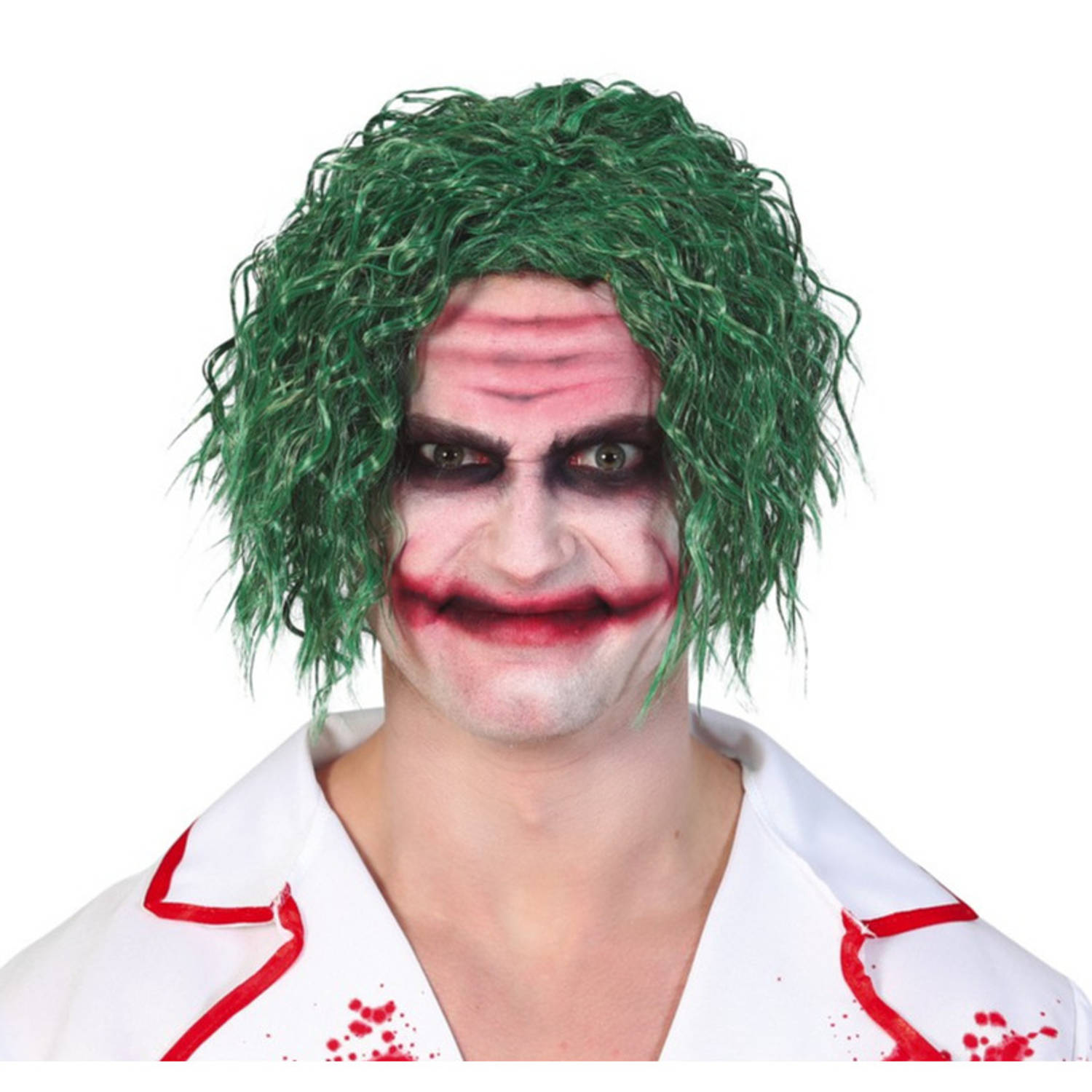 Halloween Groene horror clown verkleed pruik the Joker voor volwassenen - Verkleedpruiken