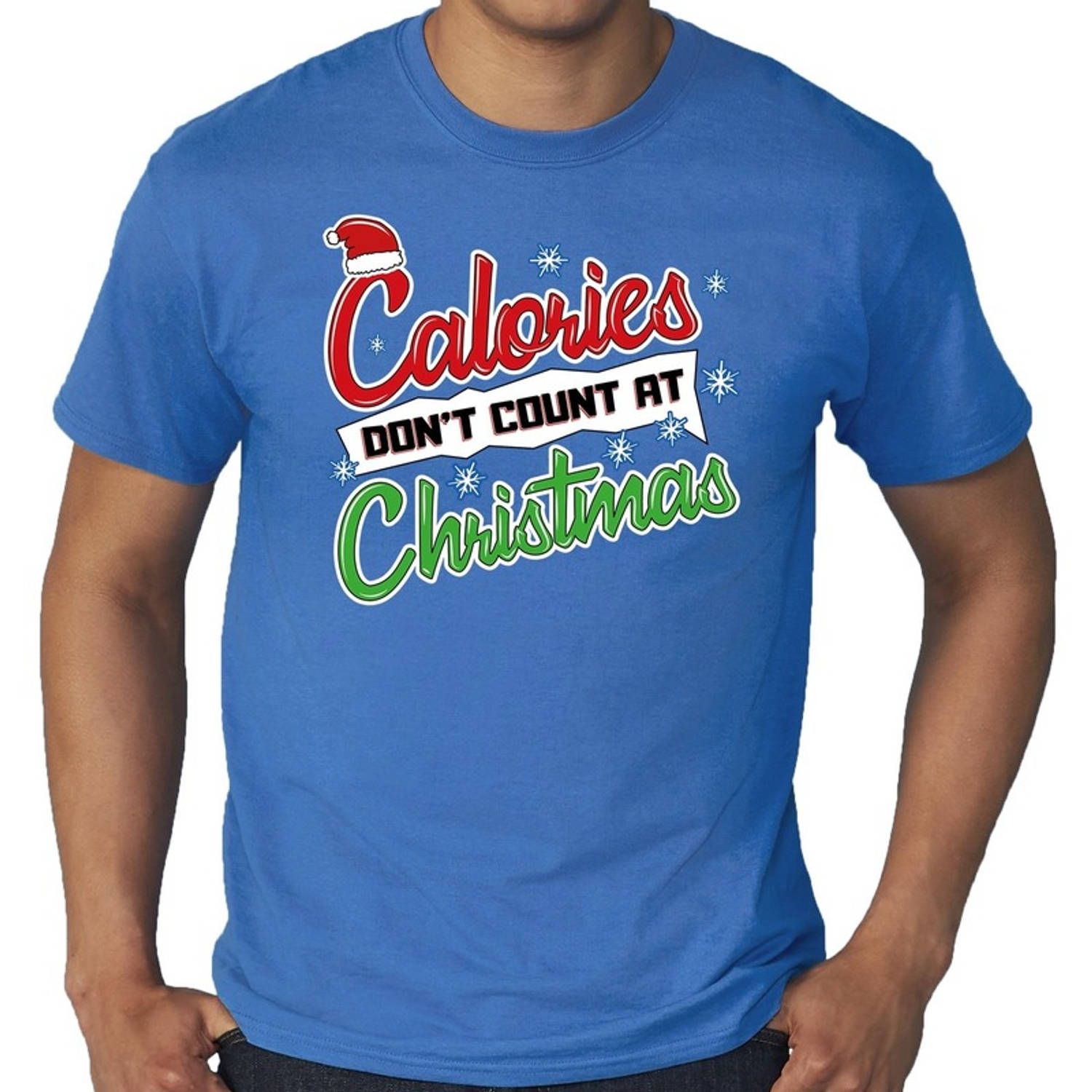 Grote maten kerstborrel shirt / Fout Kerst t-shirt calories dont count at christmas blauw voor heren 3XL - kerst t-shirt