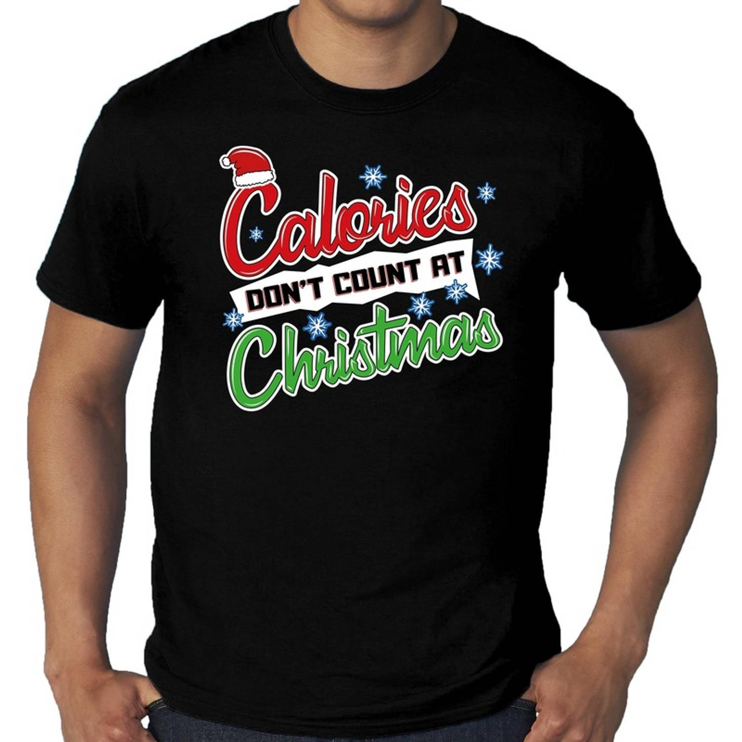 Grote maten kerstborrel shirt / Fout Kerst t-shirt calories dont count at christmas zwart voor heren 3XL - kerst t-shirt