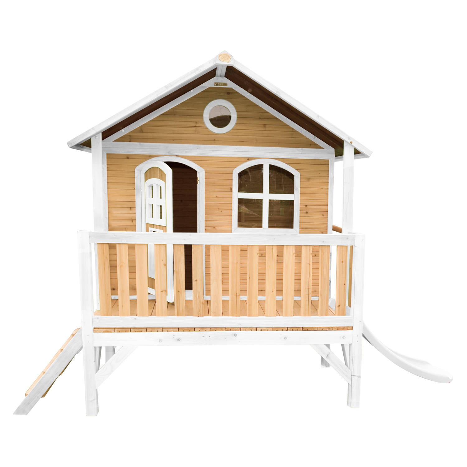 AXI Stef Speelhuis op palen & witte glijbaan Speelhuisje voor de tuin / buiten in bruin & wit van FSC hout