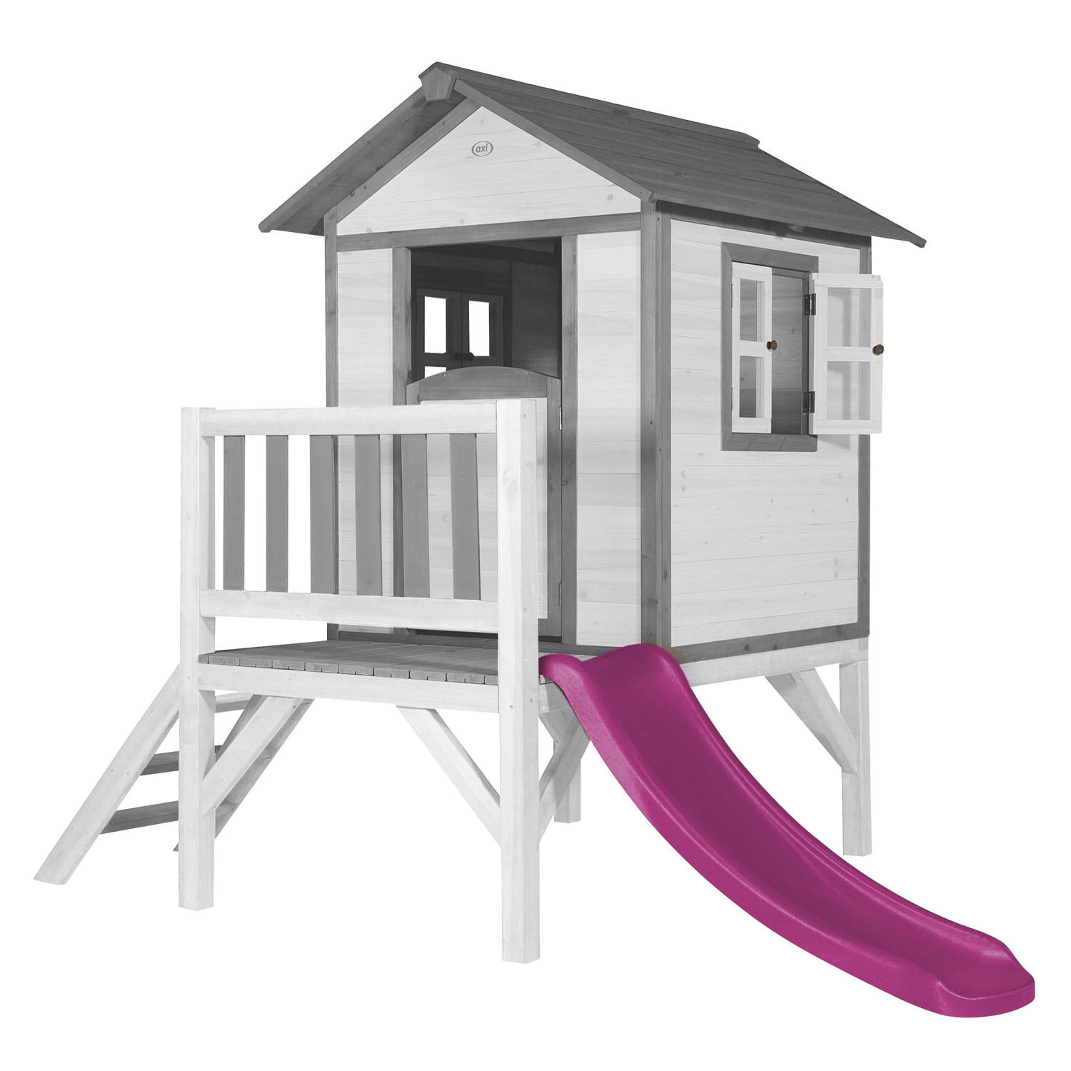 AXI Beach Lodge XL Speelhuis in Wit - Met Verdieping en Paarse Glijbaan - Speelhuisje voor de tuin / buiten - FSC hout - Speeltoestel voor kinderen