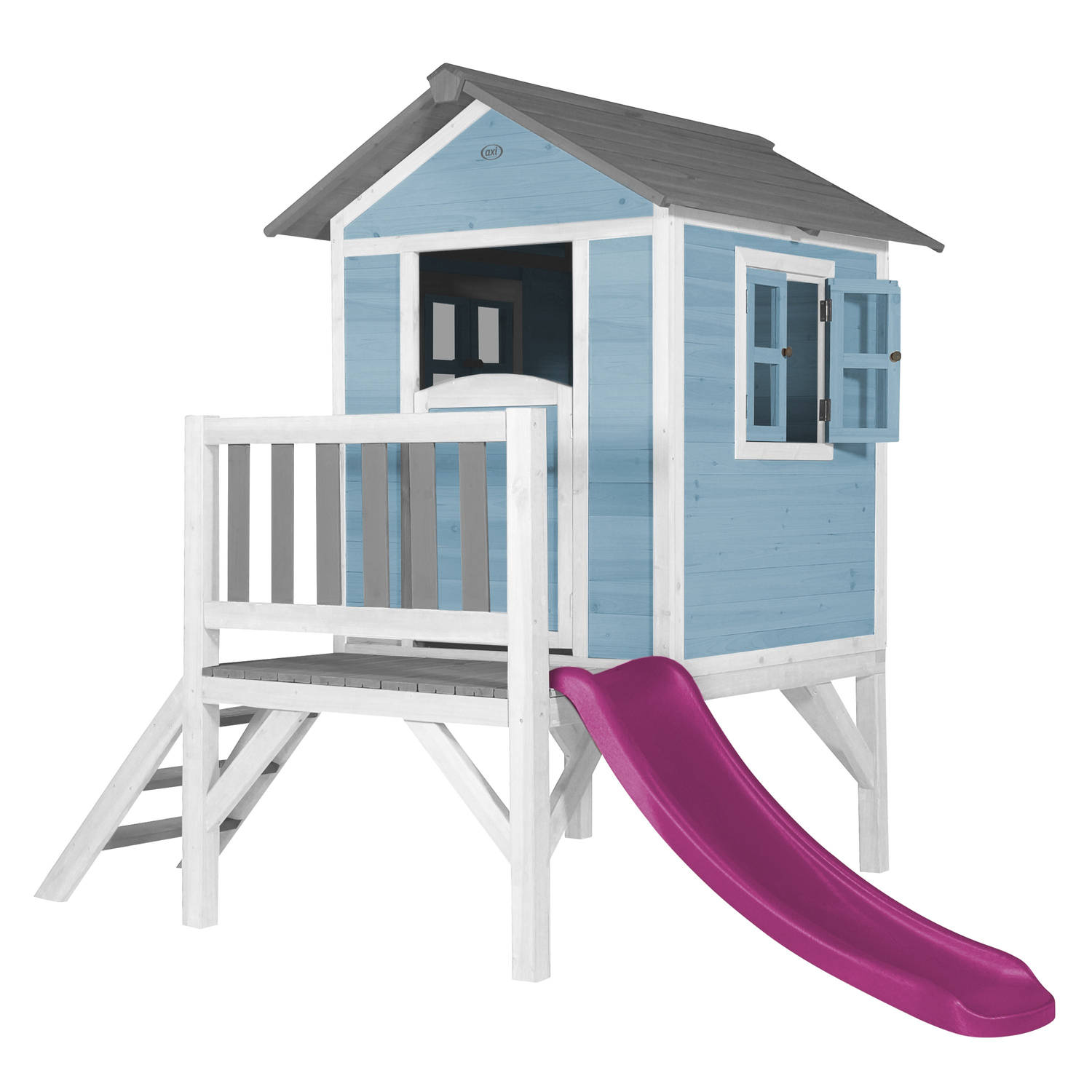 AXI Beach Lodge XL Speelhuis in Caribisch Blauw - Met Verdieping en Paarse Glijbaan - Speelhuisje voor de tuin / buiten - FSC hout - Speeltoestel voor kinderen