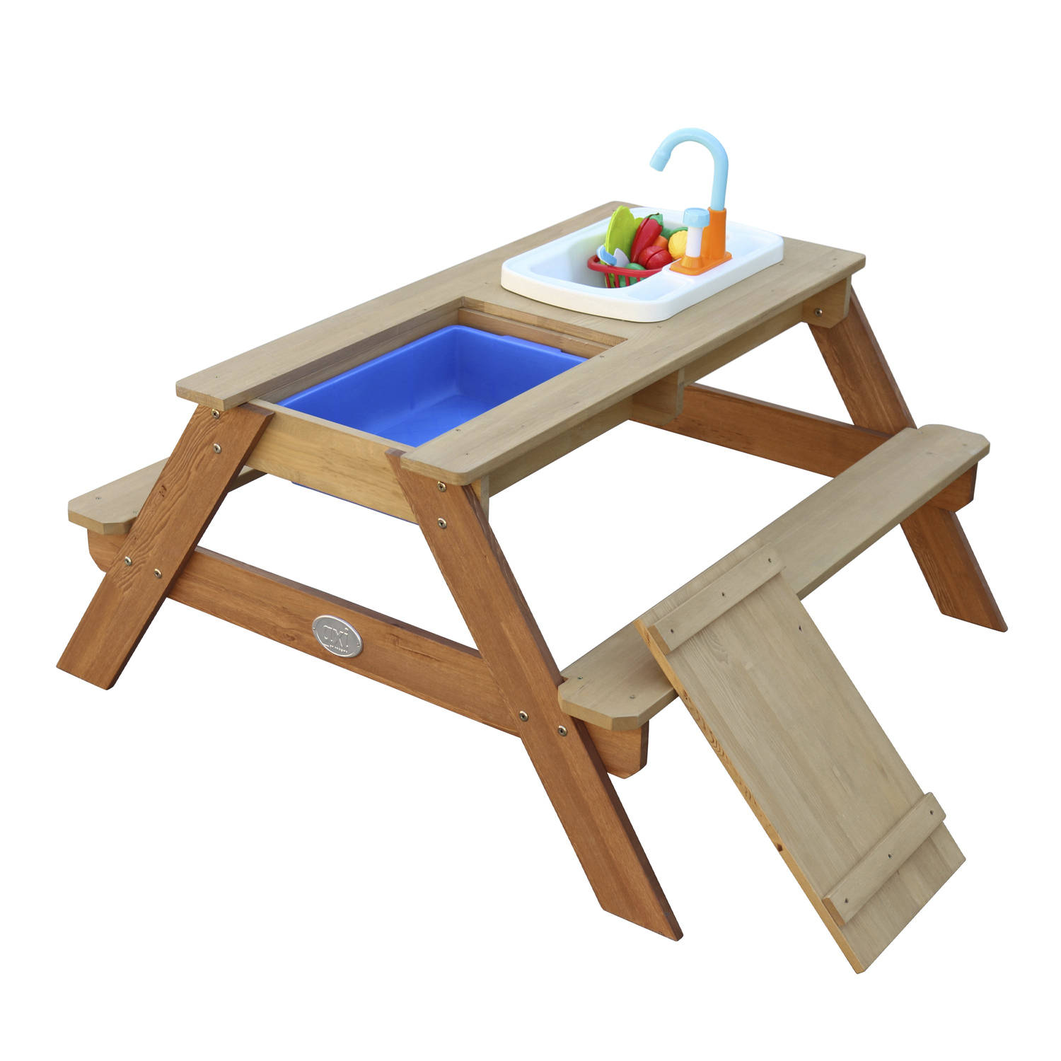 AXI Emily Zand & Water Picknicktafel met Speelkeuken wastafel Bruin - Incl. 17-delige accessoire-set