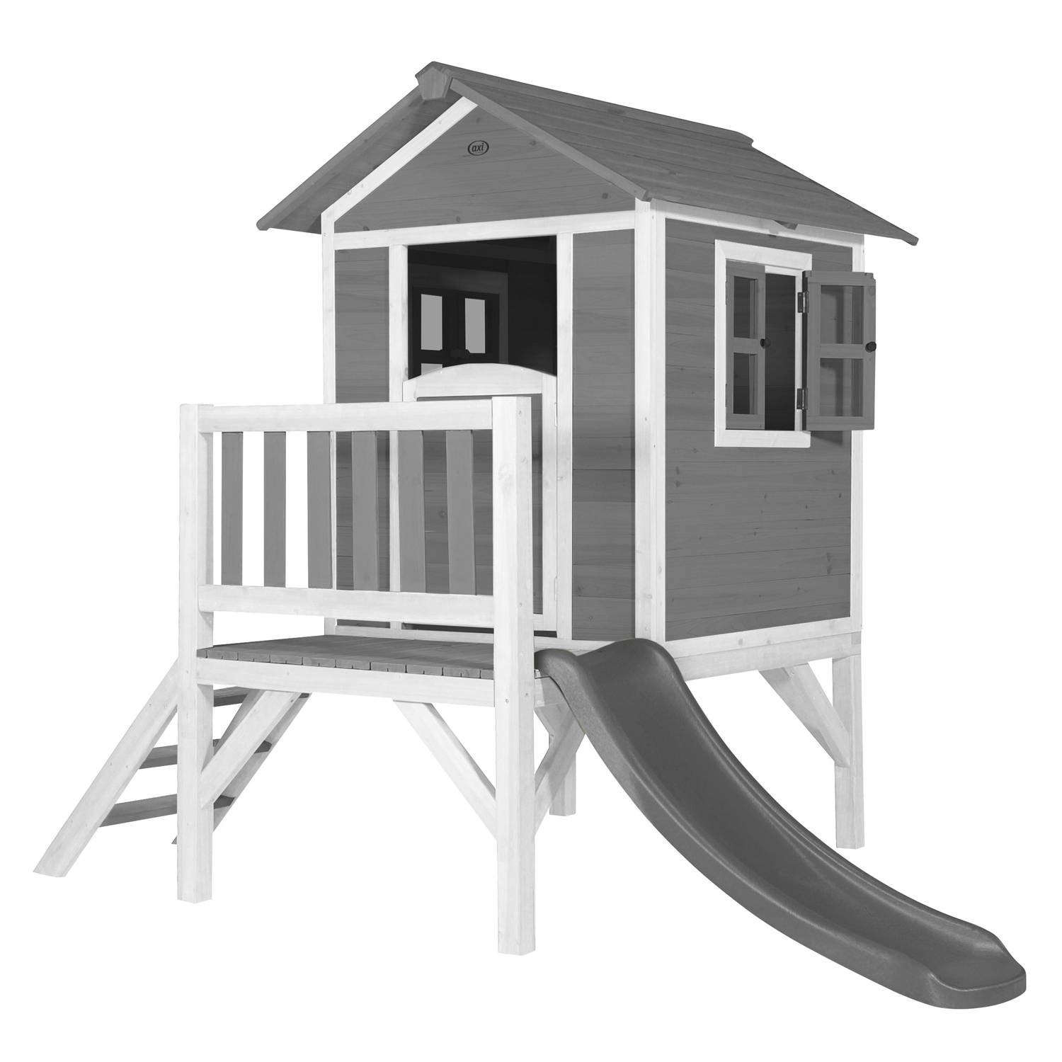 AXI Speelhuis Beach Lodge XL Grijs met grijze glijbaan Speelhuis op palen met veranda gemaakt van FSC hout